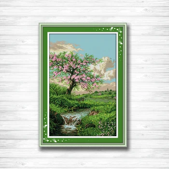 

The peaches blossom in spring painting dmc 14CT 11CT counted cross stitch Needlework Set Embroidery kits chinese cross stitch