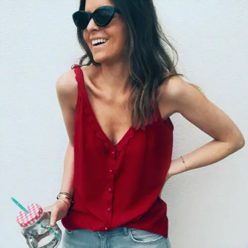 

Solid 3 Colors New Women Summer Strappy Button V-Neck Brief Vest Top Sleeveless Shirt Blouse Casual Loose Tank Top