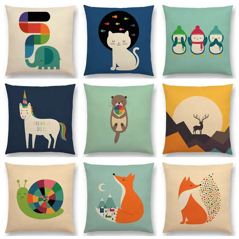 

Super Cute Cartoon Animals Cushion Cover Sofa Throw Pillow case Tigers Lion Hedgehog Raccoon Raccoon Elephant Fox Toucan Cat