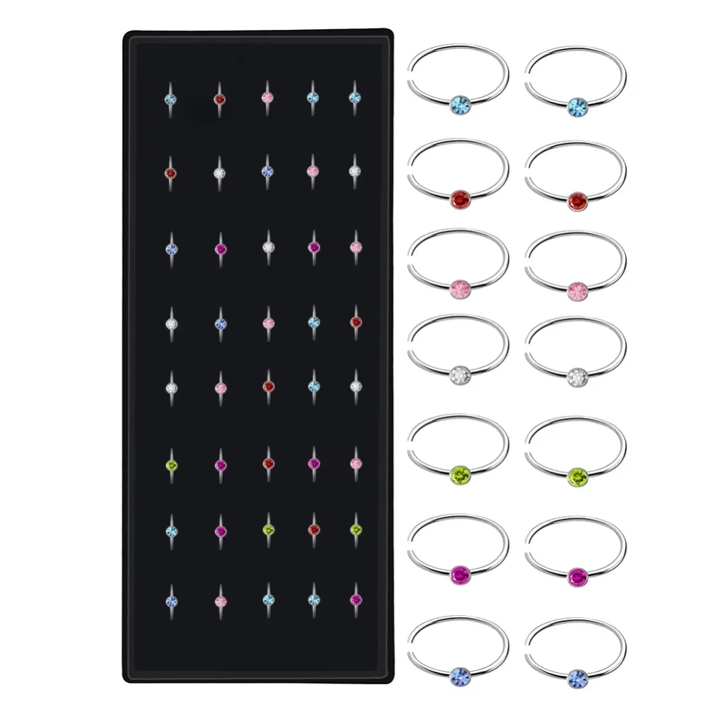 

Multi 40pcs Colorful Rhinestone Stainless Steel Nose Rings Pack Punk Piercing Body Jewelry Fake Nose Studs For Women