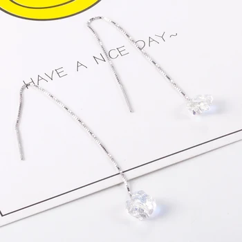 

925 sterling silver box Line long Chain Earring Supplies for Crystal Beads silver Ear Threads beading chain 95cm a pair