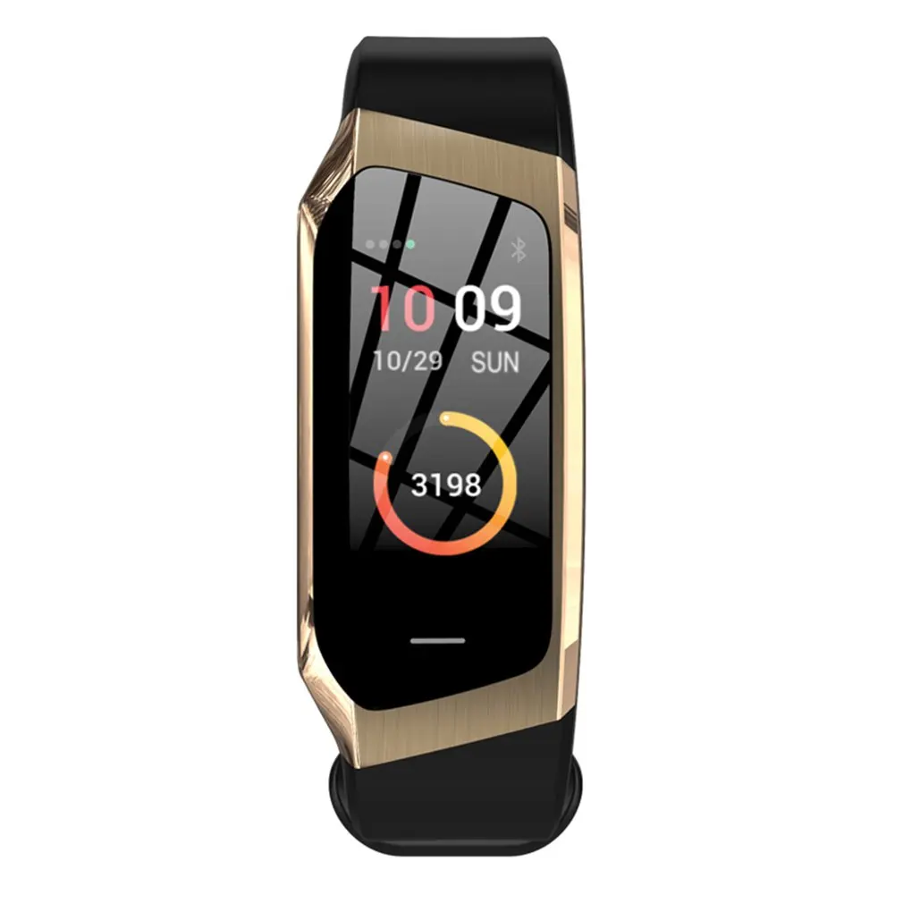black gold Умный Браслет E18 цветной сенсорный экран IP67 Водонепроницаемый кровяное давление кислородный монитор сердечного ритма умные часы дропшиппинг - Цвет: black gold