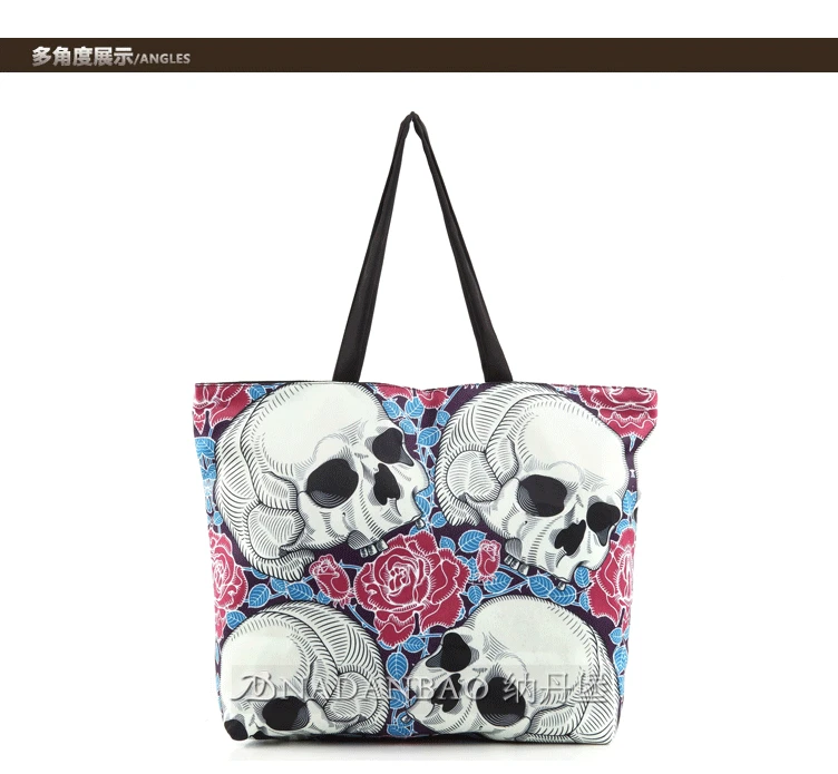 46cmX37cm Digital Printing Skulls Flowers Canvas Single Shoulder Crossbody Bag Messenger Fashion Girls Handbag | Тематическая