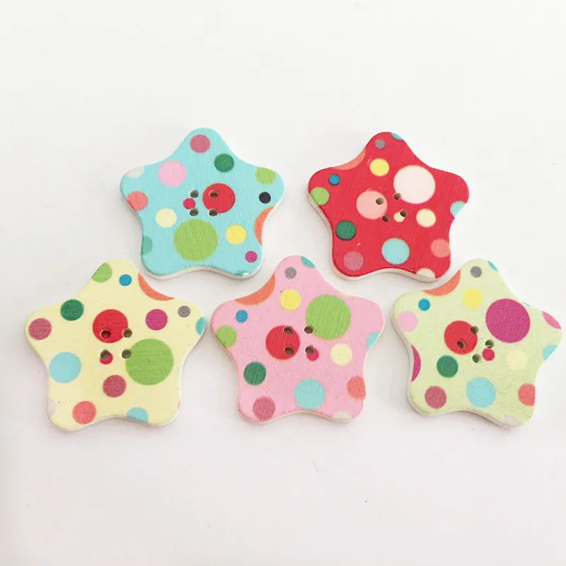 

Lovely Colorful Star Style Mixed Colors 50pcs/bag Wood Buttons Sewing DIY Craft 2 Holes Decorative Buttons Wood DIY Accessories