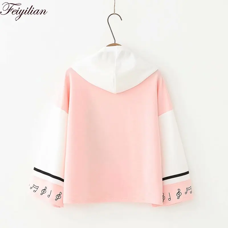  Preppy Style Note Printed Cotton Hoodies Sweatshirts 2018 Autumn Women Long Sleeve Student Hooded P