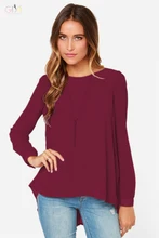 GDA. 2016 New Spring Fall Chiffon Blusas vetement femme Casual Long Sleeve Women Shirts Solid Ruched Tops O-neck Loose Blouses F