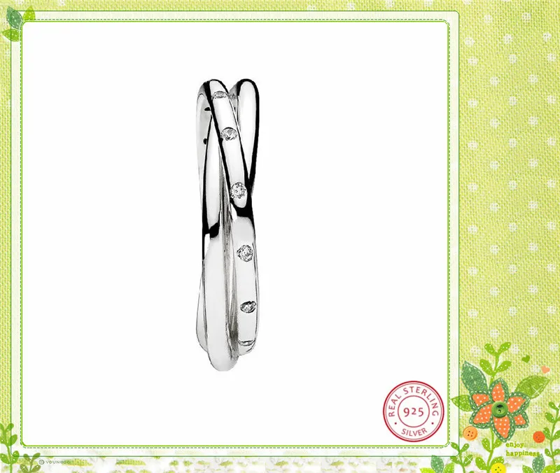 Swirling симметричные кольца для женщин серебро 925 ювелирные изделия состоит из трех отдельных кругов Две гладкие линии один сверкающий CZ FLR110