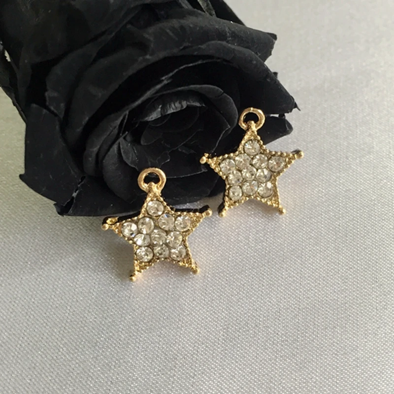 

13*14mm 35Pcs/Pack " Star " Glass Rhinestone & KC Gold Alloy Charms Jewelry Pendants