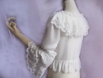 

Sweet New White Lolita Blouse Girl's Long Flare Sleeve Shrug Top Three Colors (White, Beige, Black)