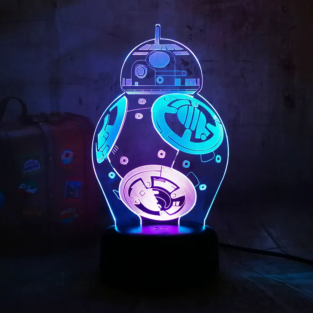 Звездные войны BB8 блеск 3D светодиодный RGB 7 смешанный двойной изменение цвета Ночной светильник пульт дистанционного управления настольная лампа Рождественский подарок спальня игрушки для декора дома