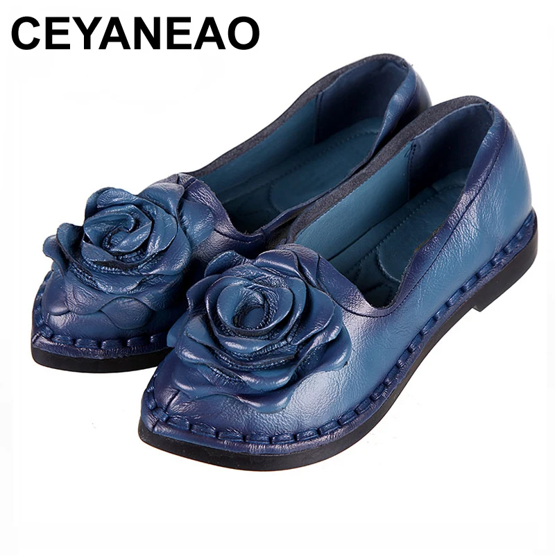 Beste CEYANEAO 2018 Vrouwen Handgemaakte Schoenen Lederen Zachte Veilig Flats Herfst Rijden Schoenen Puntschoen Vrouwen Flats 5 Kleur