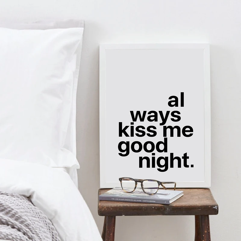 Bedroom Modern Wall Art Print Always Kiss Me Night Canvas Painting