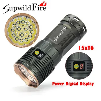 

New High Quality Supwildfire 50000LM 15 x XM-L T6 LED Power Digital Display Hunting Flashligt Drop Shipping