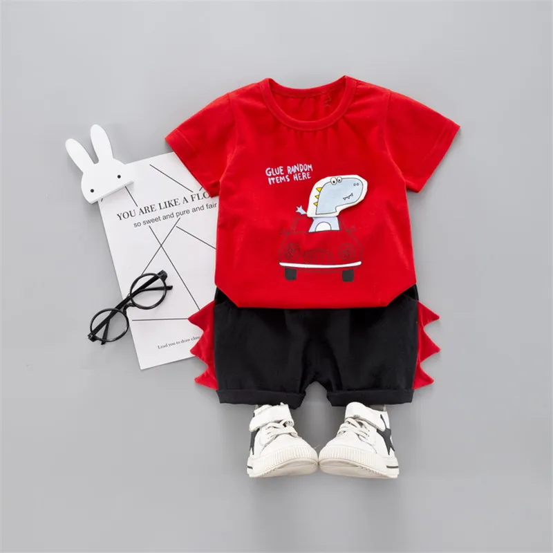 

Baby Boy Clothing Set Infant Boy Cotton Short Sleeve T-shirt+Shorts Cartoon 3D Dinosaur Shark Kids Clothes Set Children Summer