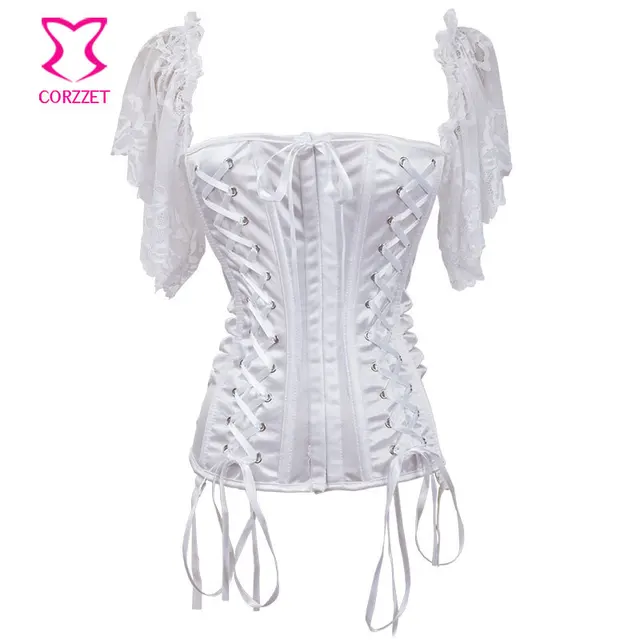 White Corset Top With Cap Sleeve Corselet Plus Size XXL Sexy Wedding