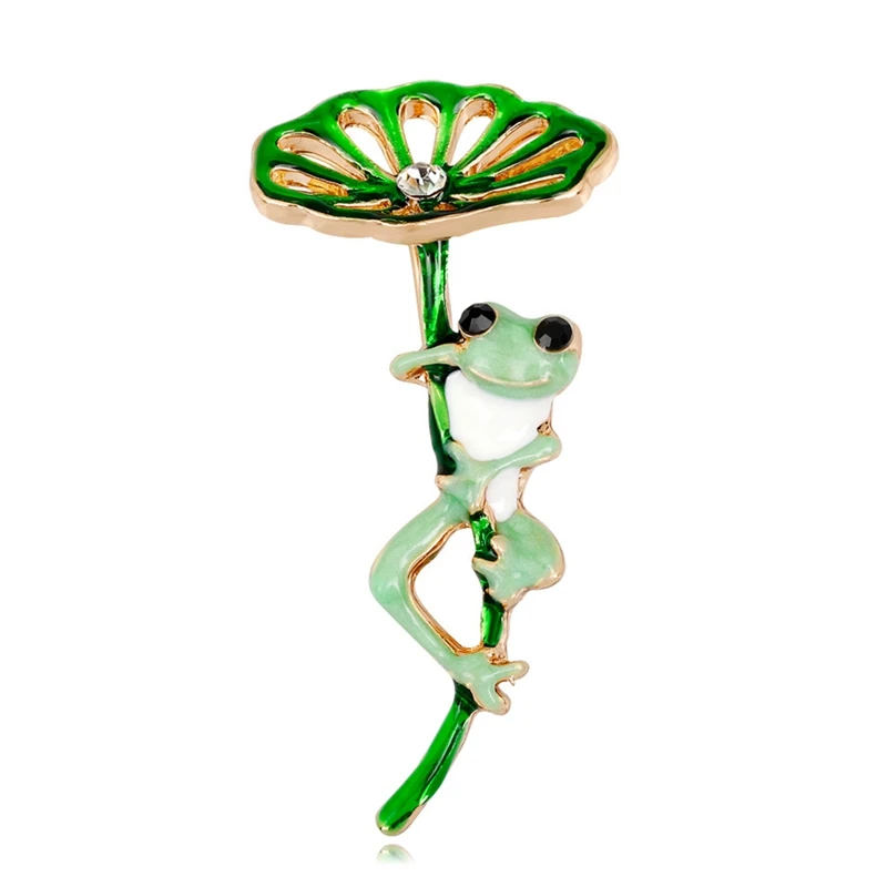 

Green Lotus Leaf Frog Shape Brooch Gold Color Pins Women Girls Kids Suit Hats Accessories Scarf Buckles Enamel Jewelry