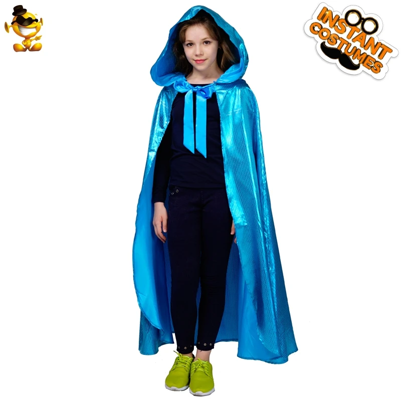 DSPLAY Halloween Kids Cloak Costume Girls High Quality Blue Long Cape Attached Hooded For Cosplay Party | Тематическая одежда и