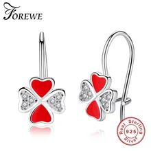FOREWE Новое поступление эмалированный в форме клевера сердце, кубический циркон серьги стержня для детей Рождественский серьги подарок на свадебную вечеринку ювелирные изделия