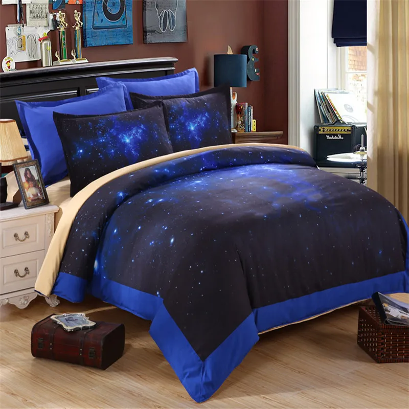 EsyDream Blue Color King Size Hipster Galaxy 3D Bedding, Queen Size