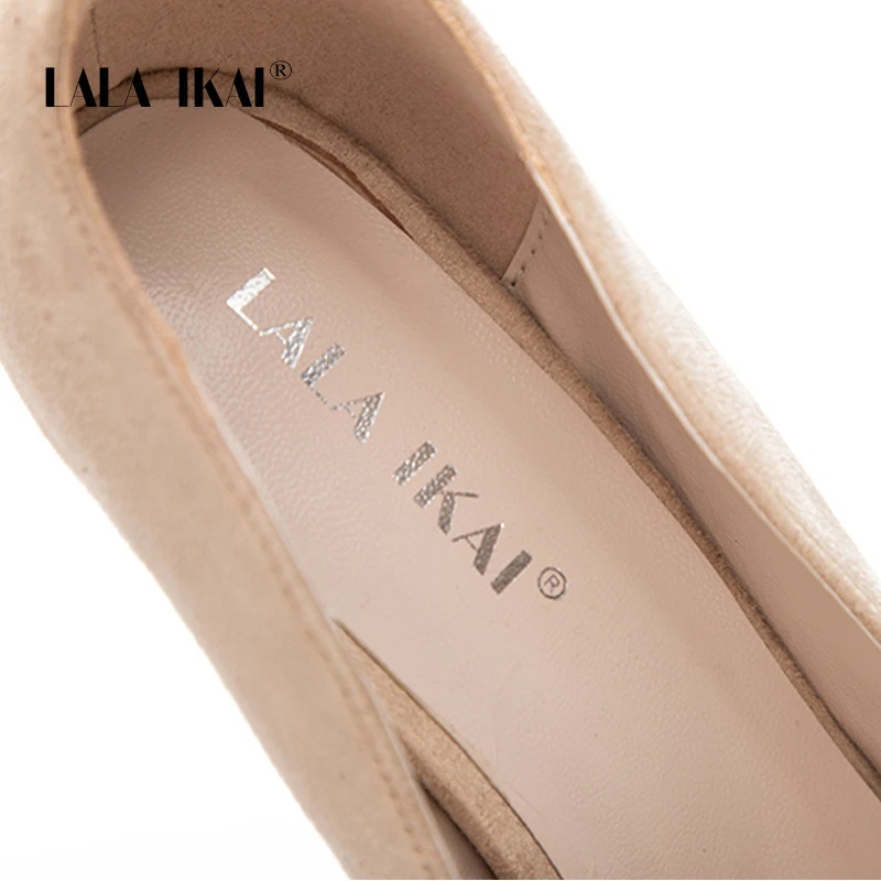 LALA IKAI Women Pointed Toe Flock Pumps Curve Super High 12 CM Party Fashion Buckle Strap Vintage Shoes Ladies Heels 900C1293 -4
