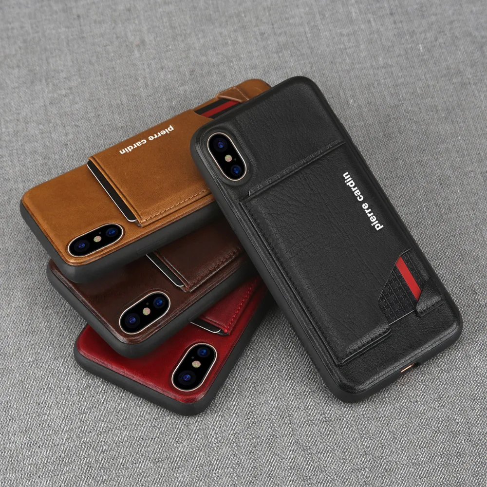 Pierre Cardin Genuine Leather Case Slim Card Holder Stand Flip Leather Style Sofe Cover Case For Apple iPhone X Cell Phone Case