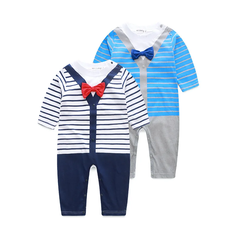 Newborn Winter Rompers 2015 Cute Toddler Baby Boy Bow Stripe Jumpers