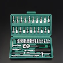 46 Pcs 1/4» Auto Repairing Tool Set Socket Set Vehicle Maintenance Car Repair Ratchet Torque Wrench Combo Tools Kit