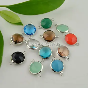 

High Quality - Silver Plated Charm Faceted Garnet Quartz Glass Crystal Connector Beads Finding 20Pcs