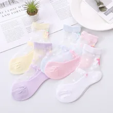 5 пар/лот, прозрачные носки для маленьких детей ультратонкие дышащие весенне-летние носки с принтом фруктов для девочек дышащие
