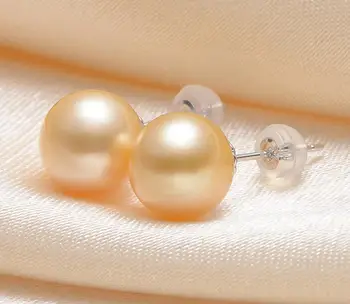 

free shipping a pair of 10-11mm south sea round gold pink pearl earring 18k