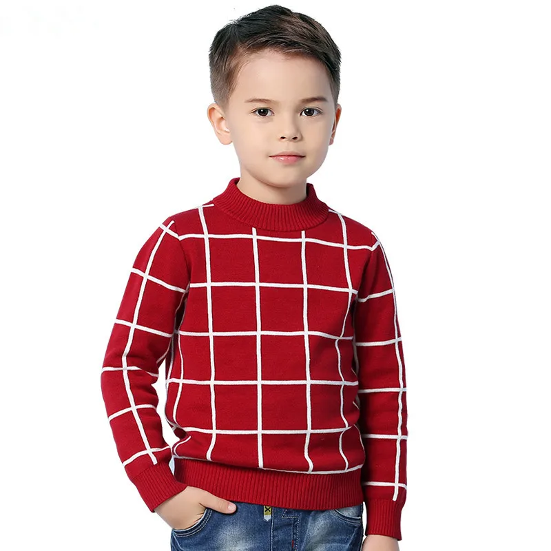 Детские свитера в черно-белую полоску; вязаные топы для маленьких мальчиков; осенние детские пуловеры в синюю клетку; джемпер; зимняя одежда