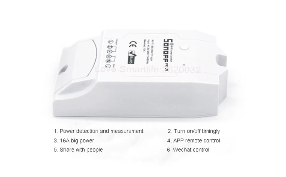 Sonoff Pow Wireless WiFi Switch ONOff 16A With Power Consumption Measurement For Home Appliance IOS Android Remote 85-250V