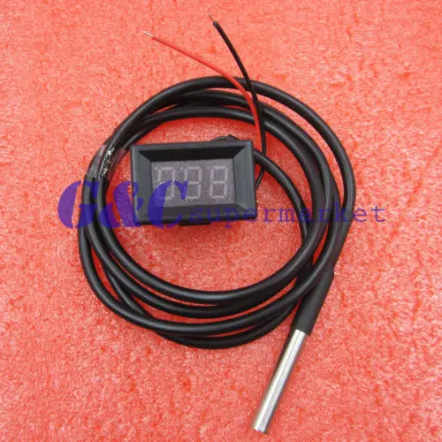 

LED Digital Car Temperature Meter Thermometer -55-125 Degrees Celsius DS18B20 Sensor Red