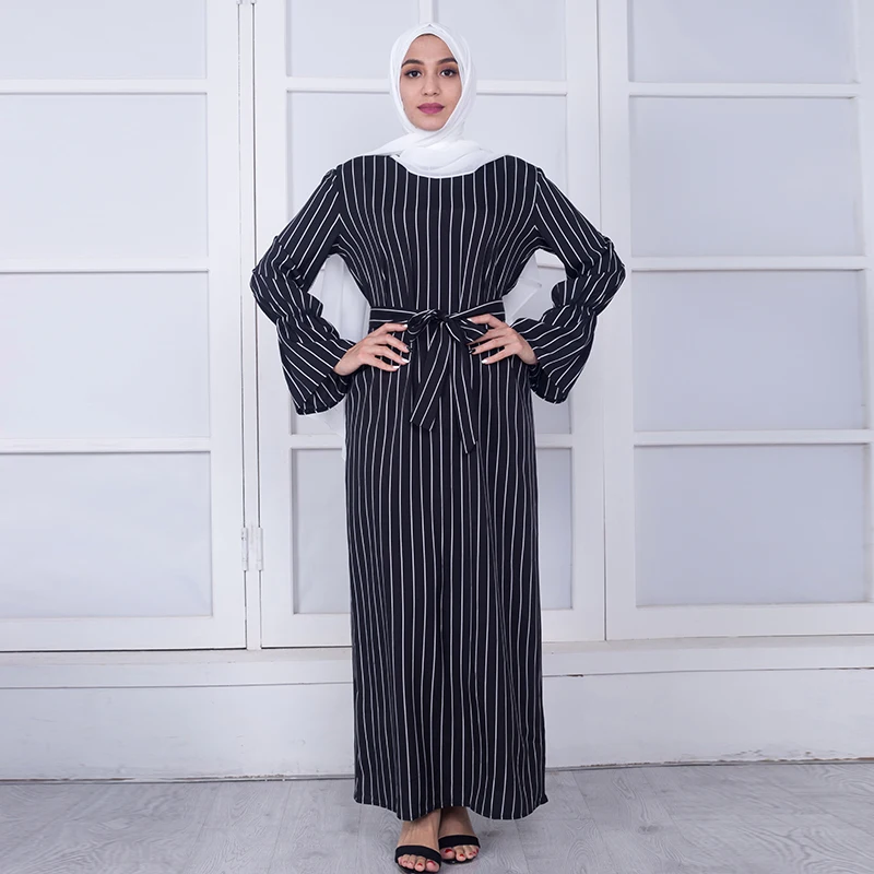 Buytiz/черно белое платье в полоску с рукавами abaya Vestidos длинные халаты мусульманское