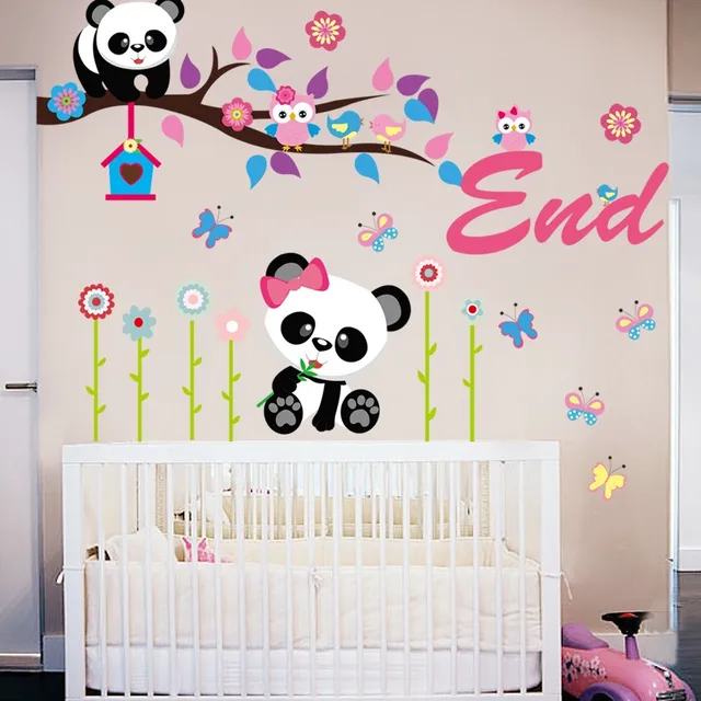 Lindo Panda búho Árbol hermoso dormitorio decoración tatuajes de pared