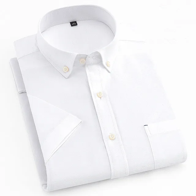 Оксфордские модные летние мужские рубашки с коротким рукавом в черно-белую полоску в клетку, однотонные мужские рубашки для отдыха - Цвет: White