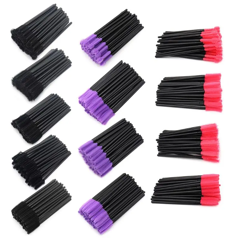 

50 Pcs Silicone Head Disposable Mascara Eyelash Brushes Lash Extention Makeup Tool Silicone brush head Plastic handle