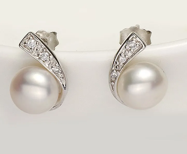 7 8mm Size Natural REAL Pearl Earrings Cultured Wedding Bridal Stud