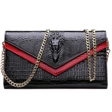 Женская сумка из натуральной кожи аллигатора, Воловья кожа, женская сумка с крокодиловой цепочкой, Маленькая вечерняя сумка на плечо, клатч, сумочка, кошелек, кошелек