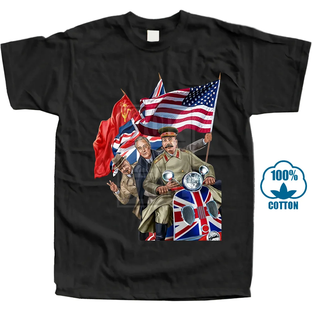 

Stalin Roosevelt Churchill Ride Union Jack Scooter T Shirt