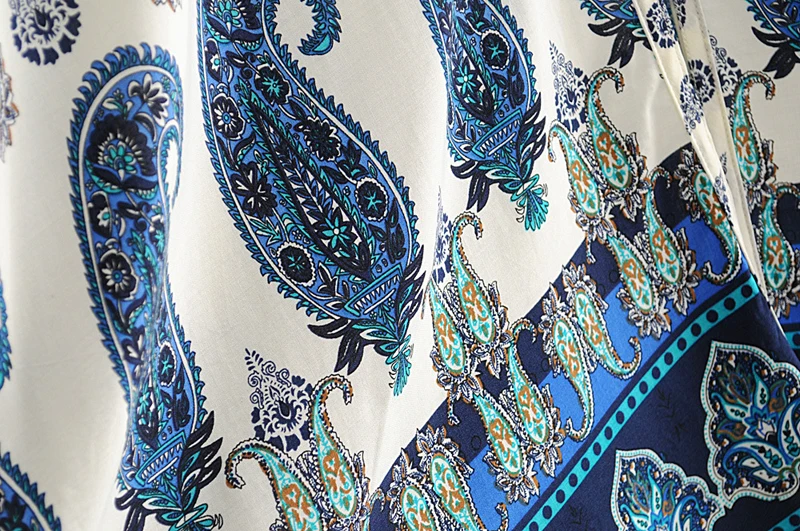 Boho женское платье синее платье с цветочным принтом сексуальное с v-образным вырезом на талии летнее платье цыганское пляжное платье, сарафан