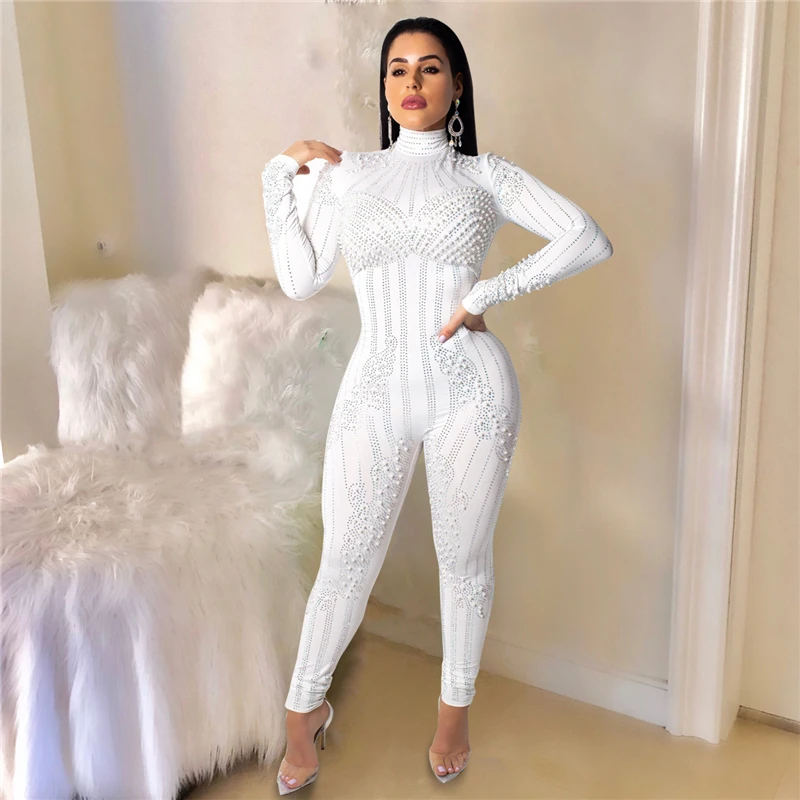 Turtleneck Rompers Womens Jumpsuit Vintage Long Sleeve Bodycon Bandage