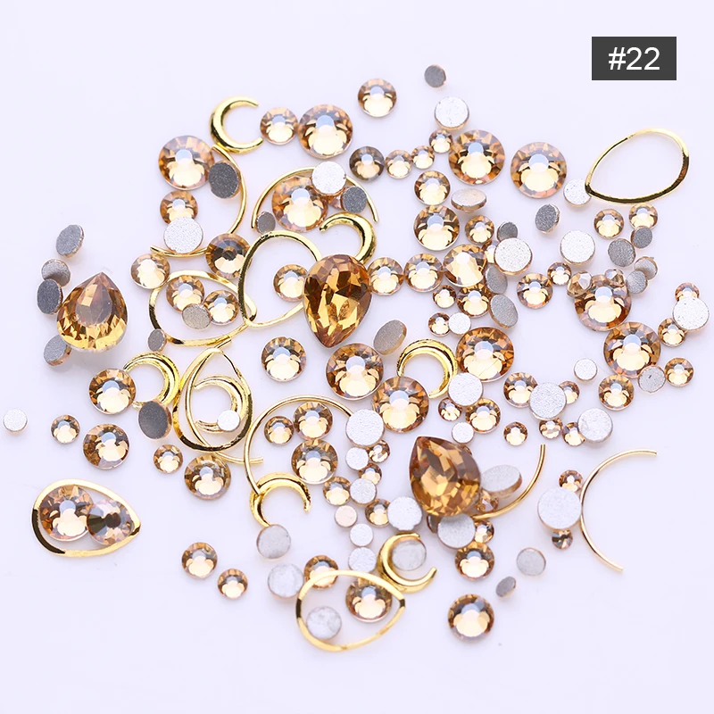 Дизайн ногтей Стразы украшения для ногтей заклепки золото серебро AB Цвет Кристалл камни драгоценные камни маркиза смешанный размер 3d-украшения для ногтей - Цвет: 22