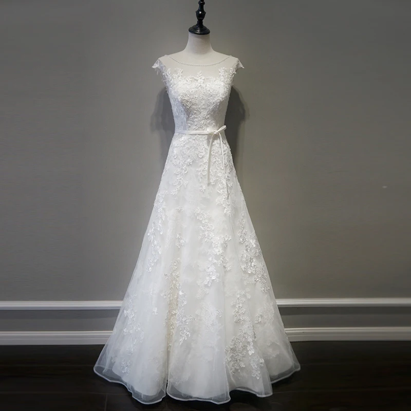 

Fansmile New Vestido De Noiva White Lace A-Line Wedding Dress 2019 Train Plus Size Customized Wedding Gown Bride Dress FSM-088M