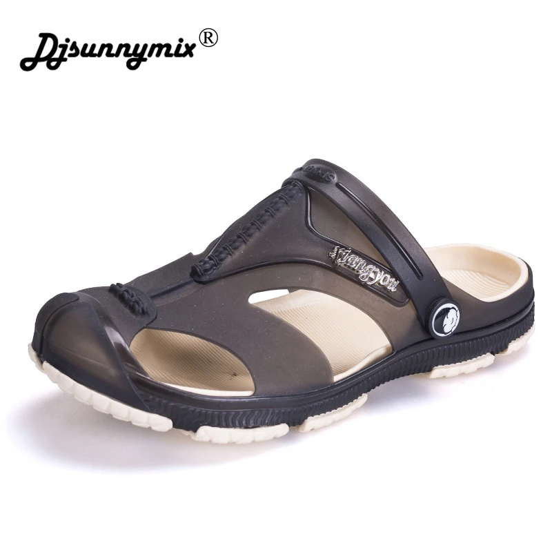 

DJSUNNYMIX Men Sandals Jelly Shoes Garden Summer Beach Breathable Casual Shoes Men Flats Slip on Slippers Plus Size 40-45