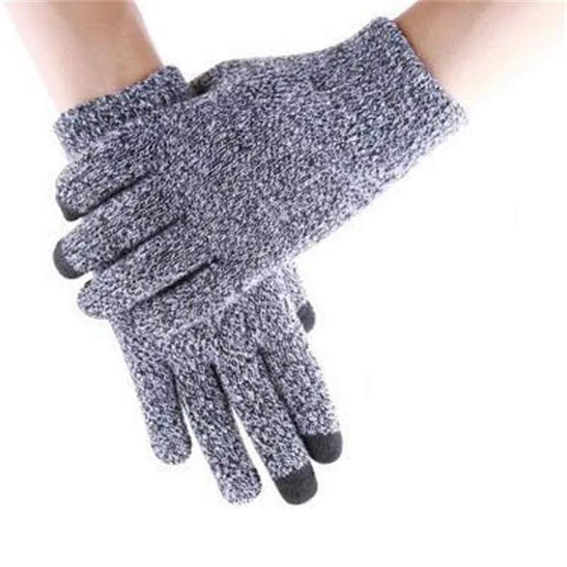 Fashion Elegant Female Wool Knitting Touch Screen Gloves Winter Women Warm Full Finger Leather Gloves 