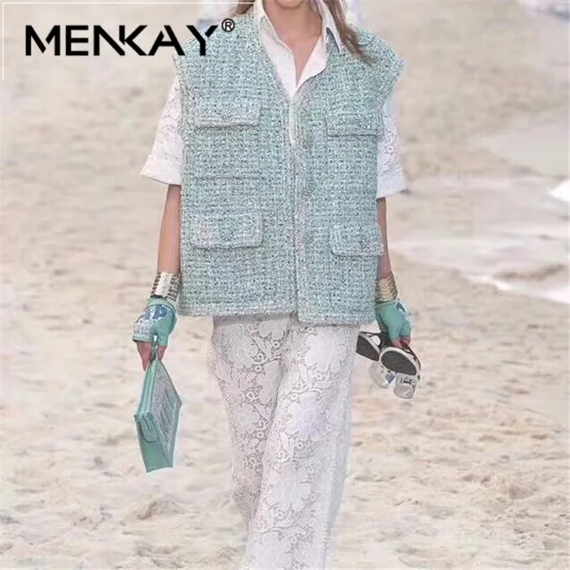 

[MENKAY] Apparel plus size button basic sleeveless jacket coat 2019 motorcycle jacket Women outwear Autumn winter jackets