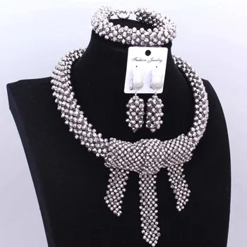 

Flashing New African Jewelry Sets Choker Dubai Jewelry Sets Bridal One Layer Crystal Earrings And Necklace Bracelet Set