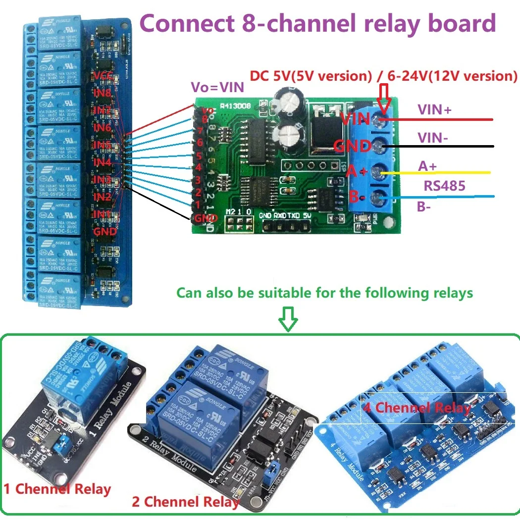 Модуль переключателя 2 в 1 RS485 RS232(TTL) Modbus AT Command NPN PNP IO для реле дверного замка
