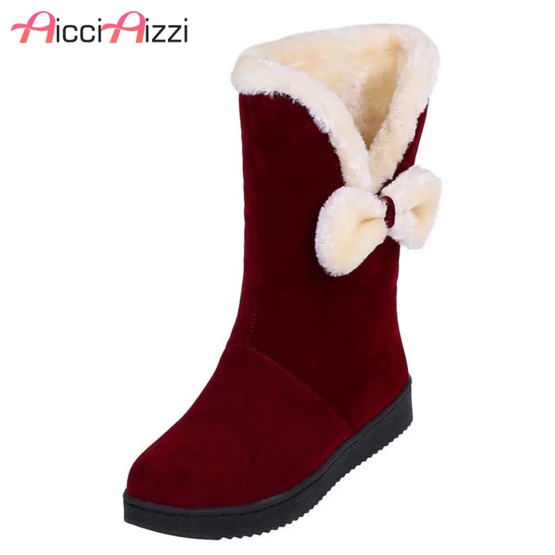 

ZALAVOR Flats Boots Woman Bowtie Thick Fur Half Short Boots Woman'S Shoes Warm Winter Shoes Ladies Snow Boots Size 32-41